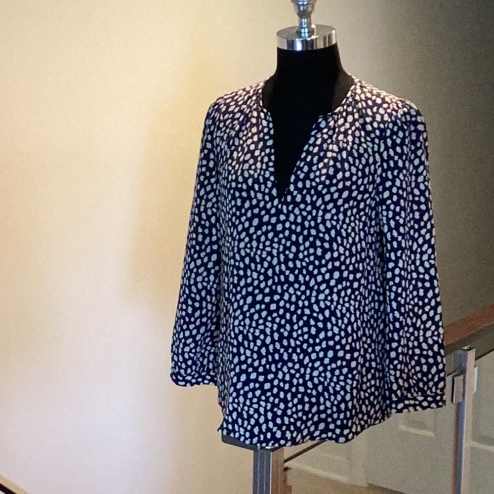 Joie Blue Long Sleeve Mandarin Collar Blouse